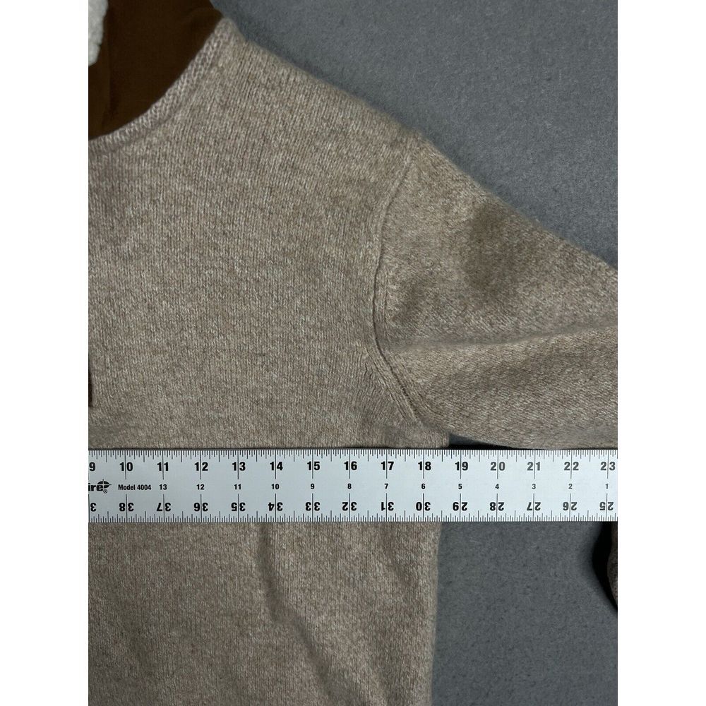 Orvis Sweater Mens Large Beige Stowe 1/4 Zip Lambs Wool Sherpa Leather Collar - Picture 4 of 9